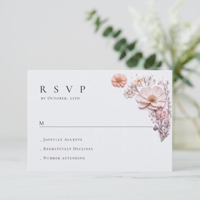 Elegante Watercolor Wilde Blume Blumenzehen RSVP Karte (Stehend Vorderseite)