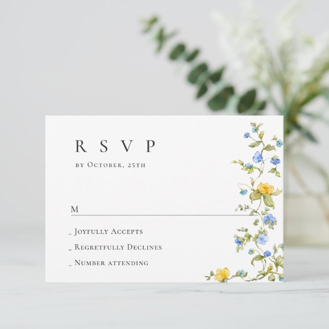Elegante Watercolor Wilde Blume Blumenzehen RSVP Karte (Stehend Vorderseite)