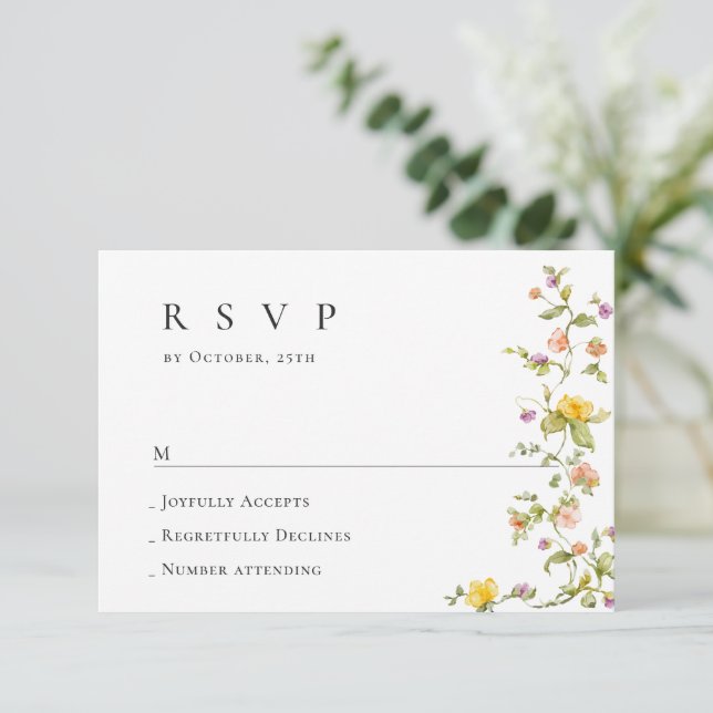 Elegante Watercolor Wilde Blume Blumenzehen RSVP Karte (Stehend Vorderseite)