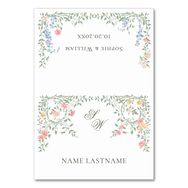 Elegante Watercolor Wilde Blume Blumenzehen Tischnummer (Vorderseite)