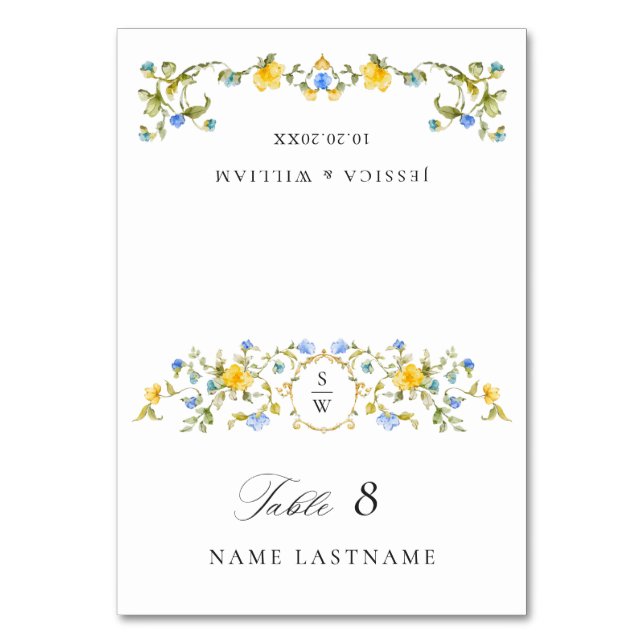 Elegante Watercolor Wilde Blume Blumenzehen Tischnummer (Vorderseite)