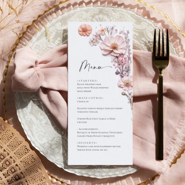 Elegante Watercolor Wilde Blume Hochzeitsessen Menükarte (Von Creator hochgeladen)