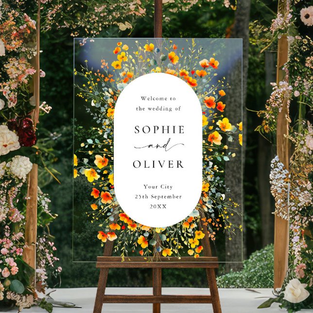 Elegante Watercolor Wilde Blume WELCOME Hochzeit Acrylschild (Von Creator hochgeladen)