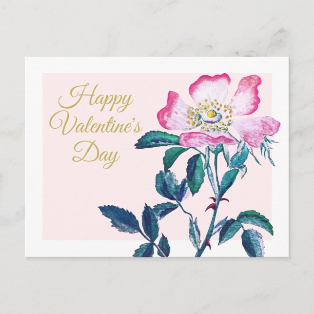 Elegante Watercolor Wilde Rose Blume Valentine Postkarte (Vorderseite)