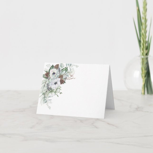 Elegante Watercolor Winter Anemones Blume Bridal Dankeskarte (Vorderseite)