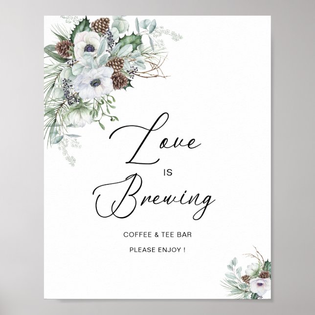Elegante Watercolor Winter Anemones Blume Bridal Poster (Vorne)