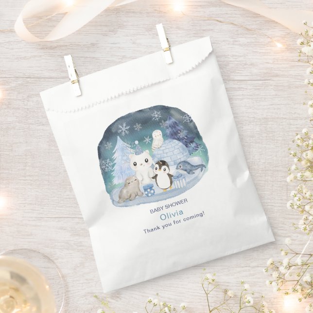Elegante Watercolor Winter Arctic Animals Baby Sho Geschenktütchen (Ausgeschnitten)