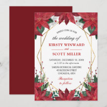 Elegante Watercolor Winter Red Poinsettia Wedding