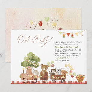 Elegante Watercolor Woodland Party Babydusche Einladung