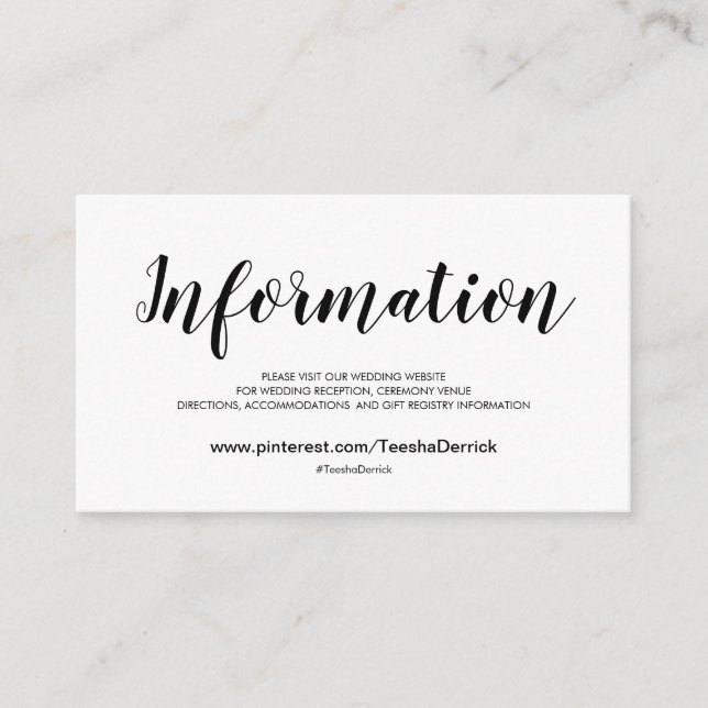 Elegante Website-Detailkarten für Hochzeiten Begleitkarte (Vorderseite)