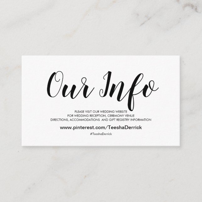 Elegante Website-Detailkarten für Hochzeiten Begleitkarte (Vorderseite)
