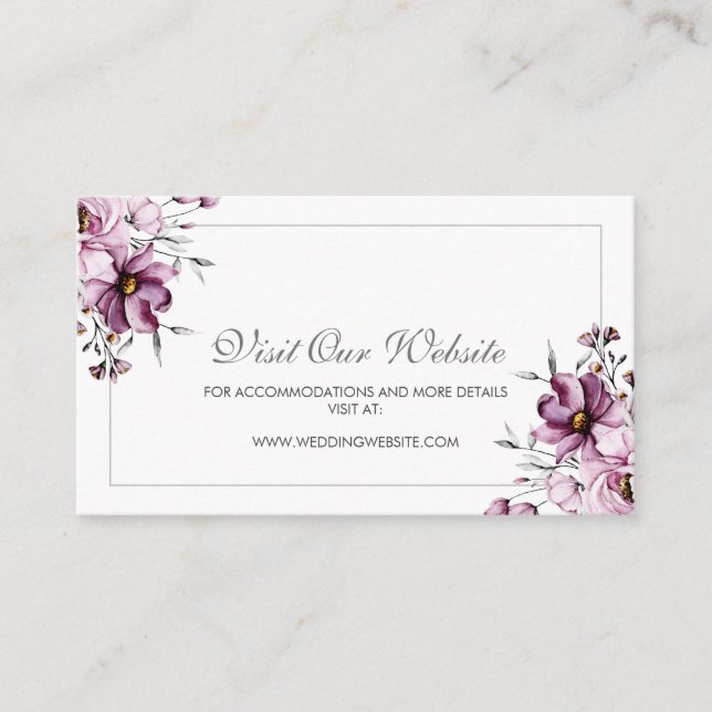 Elegante Website zur Lila Blumenhochzeit Begleitkarte (Vorderseite)