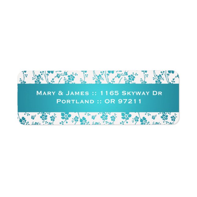 Elegante Wedding Address Floral Pattern Aqua Blue (Vorne)