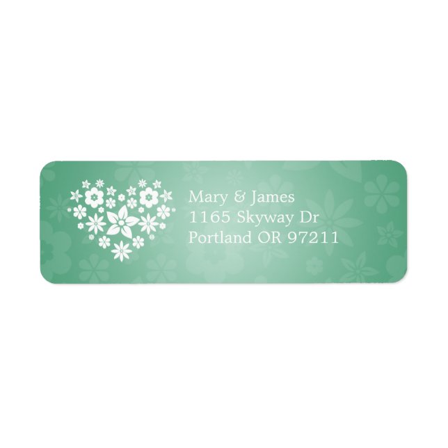 Elegante Wedding Address Flower Heart Mint Green (Vorne)