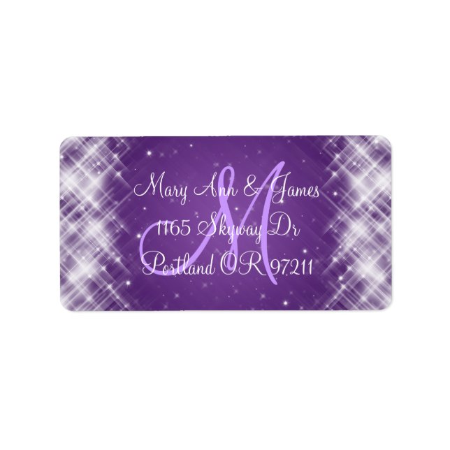 Elegante Wedding Address Glamour Sparks Lila Adressaufkleber (Vorne)
