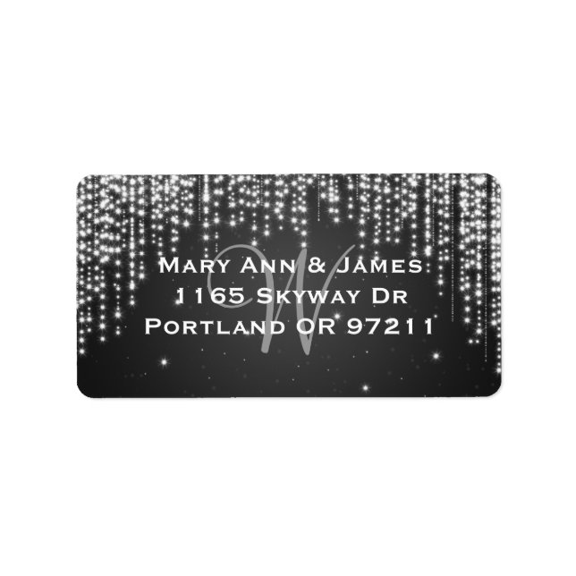 Elegante Wedding Address Night Dazzle Black Adressaufkleber (Vorne)