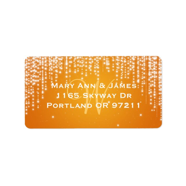 Elegante Wedding Address Night Dazzle Orange Adressaufkleber (Vorne)