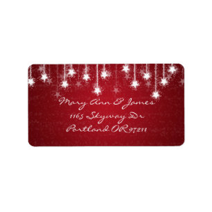 Elegante Wedding Address Shimmering Stars Red Adressaufkleber