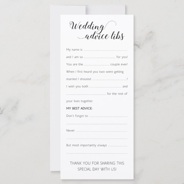 Elegante Wedding Advice Cards Funny (Vorderseite)