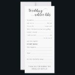 Elegante Wedding Advice Cards Funny<br><div class="desc">Fügen Sie ein wenig Spaß, indem Sie jedem Gast diese Hochzeitsratgeber lib Karte auszufüllen. Es ist ein großartiger Eisbrecher, das Gespräch an den Tischen zum Laufen zu bringen, und man hat eine wunderbare Erinnerung des Tages für Jahre zu kommen, indem man sie immer wieder neu liest. Teil der Sammlung Alejandra....</div>