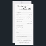Elegante Wedding Advice Cards Funny<br><div class="desc">Fügen Sie ein wenig Spaß, indem Sie jedem Gast diese Hochzeitsratgeber lib Karte auszufüllen. Es ist ein großartiger Eisbrecher, das Gespräch an den Tischen zum Laufen zu bringen, und man hat eine wunderbare Erinnerung des Tages für Jahre zu kommen, indem man sie immer wieder neu liest. Teil der Sammlung Alejandra....</div>