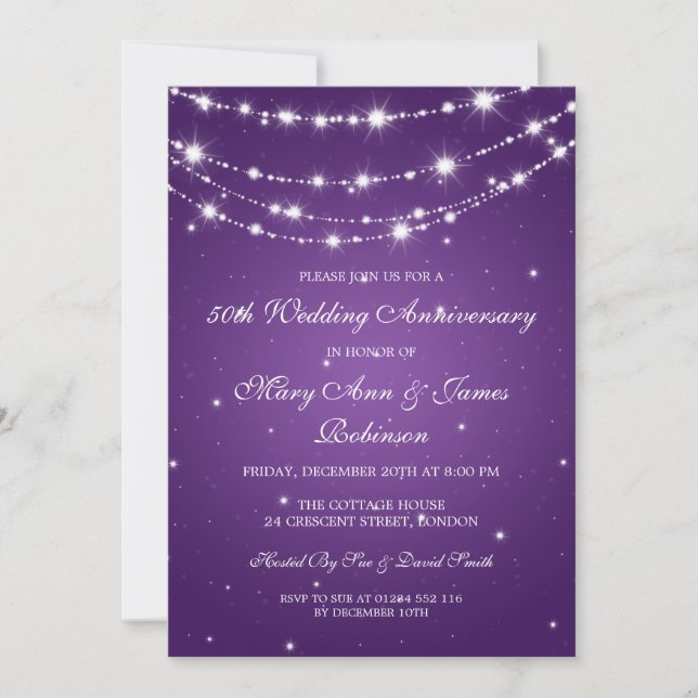 Elegante Wedding Anniversary Sparkling Chain Lila Einladung (Vorderseite)