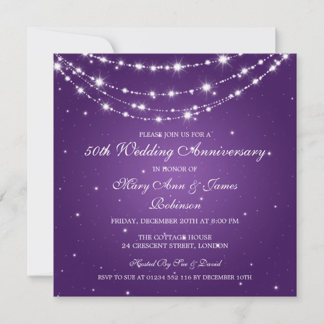 Elegante Wedding Anniversary Sparkling Chain Lila Einladung (Vorderseite)