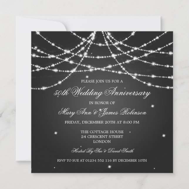 Elegante Wedding Anniversary Stars Black Einladung (Vorderseite)