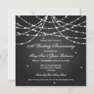 Elegante Wedding Anniversary Stars Black Einladung