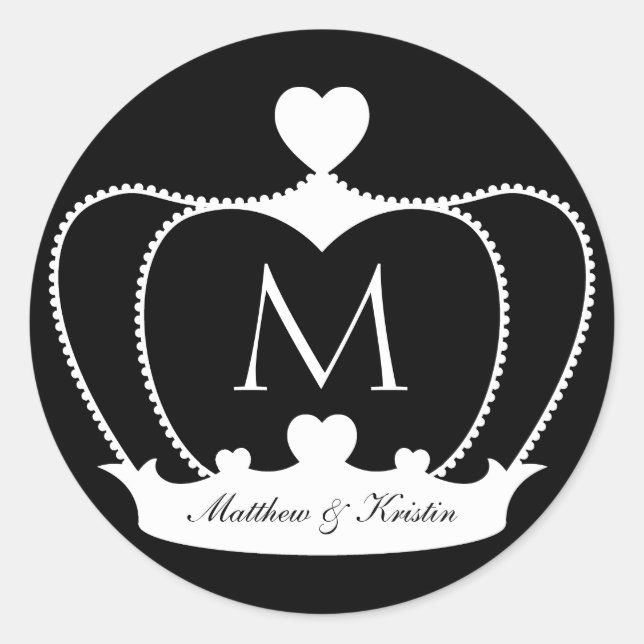 Elegante Wedding B&W Monogram Crown Sticker (Vorderseite)