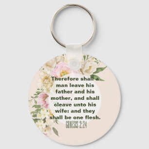 Elegante Wedding Bible Verse Genesis Bloral Border Schlüsselanhänger