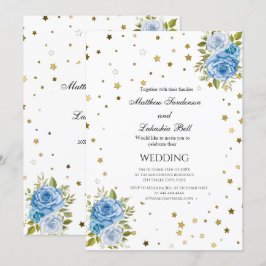 Elegante Wedding Blue Blumen goldene Sterne Einladung