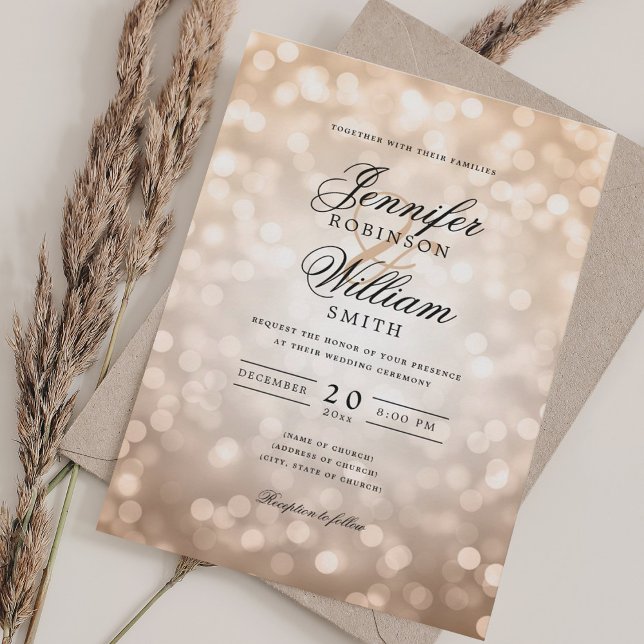 Elegante Wedding Bokeh Lights Romantische Rose Gol Einladung (Elegant Wedding Bokeh Lights Romantic Rose Gold Invitation)