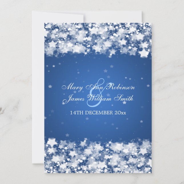 Elegante Wedding Dazzling Stars Blau Einladung (Vorderseite)