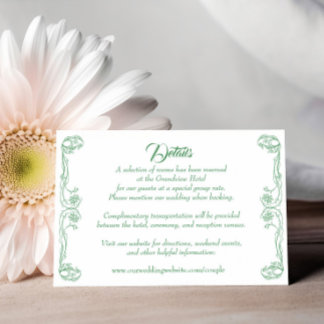Elegante Wedding Details Card - Green Rose Filigre Einladung