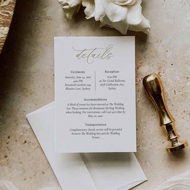 Elegante Wedding Details Card mit kalligrafischem  Begleitkarte (Von Creator hochgeladen)
