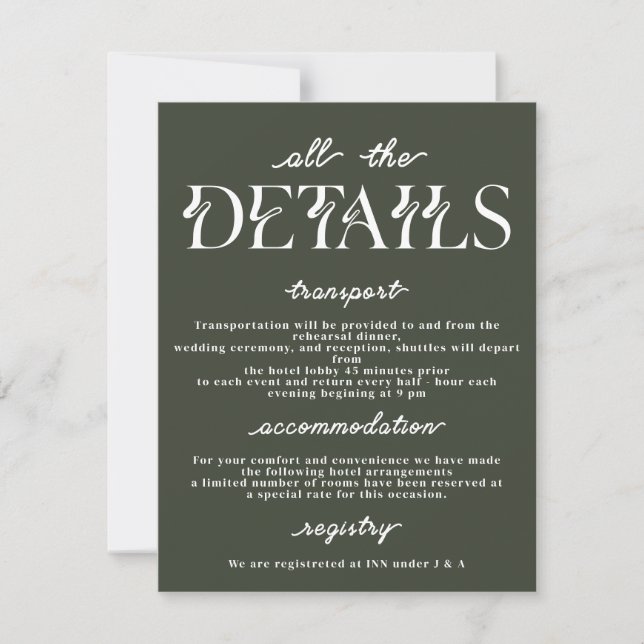 Elegante Wedding Details Card | Moderne Typografie Einladung (Vorderseite)