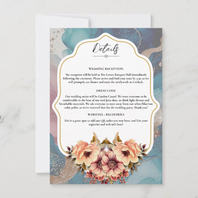 Elegante Wedding Details Slip - bearbeitbare Vorla Einladung (Vorderseite)