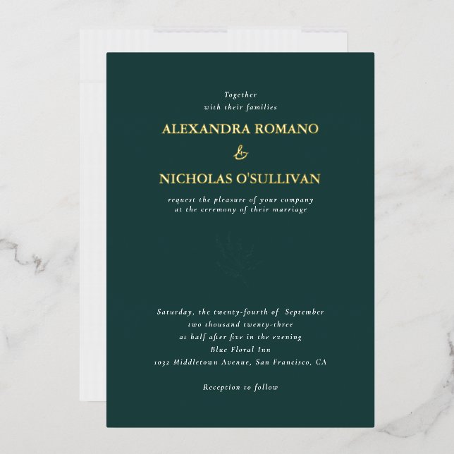 Elegante Wedding Emerald Deep Aquamarin Green Gold Folieneinladung (Briefumschlag)