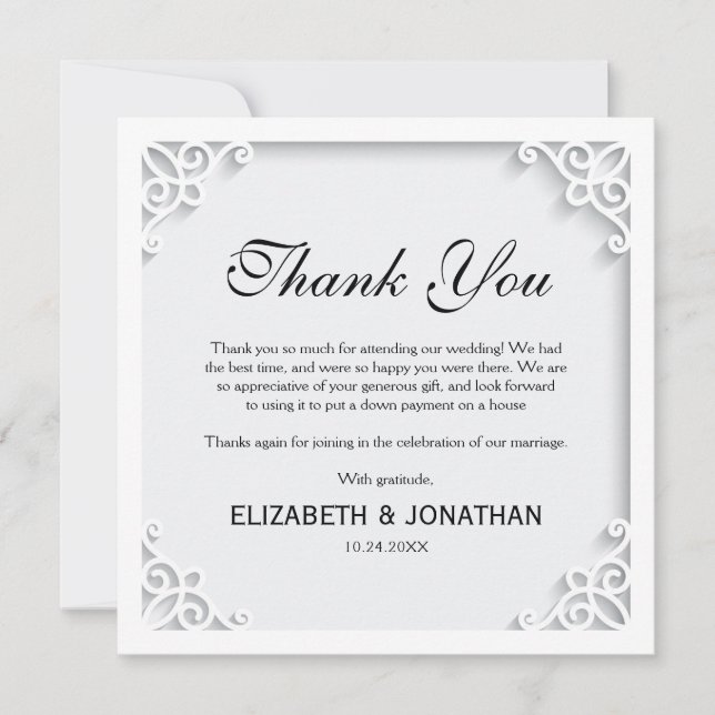 Elegante Wedding Foto Dankbarkeit Dankeskarte (Vorderseite)