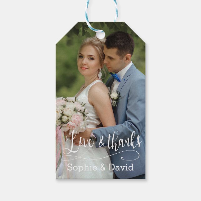 Elegante Wedding Foto Liebe & Danke Geschenkanhänger (Vorderseite)