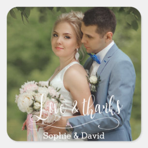 Elegante Wedding Foto Liebe & Danke Quadratischer Aufkleber