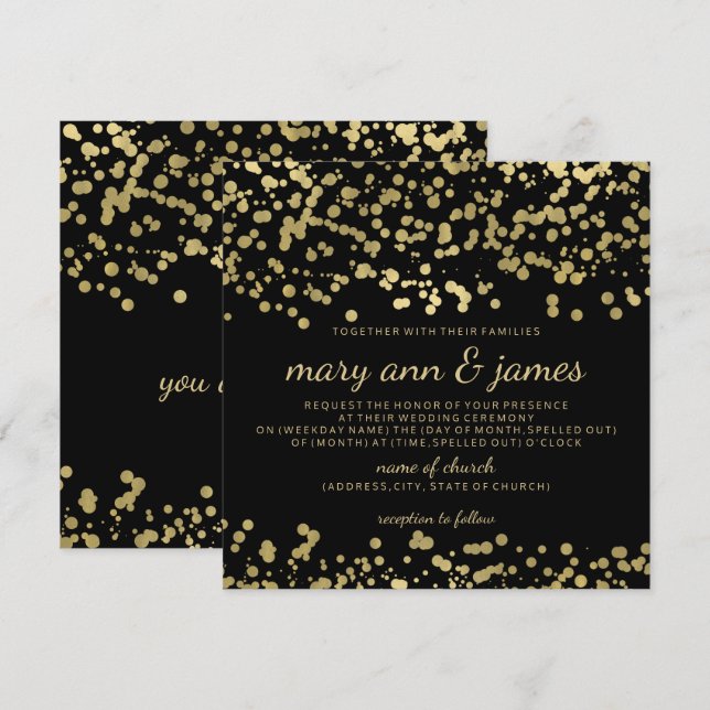 Elegante Wedding Gold Foil Lounge Confetti Einladung (Vorne/Hinten)