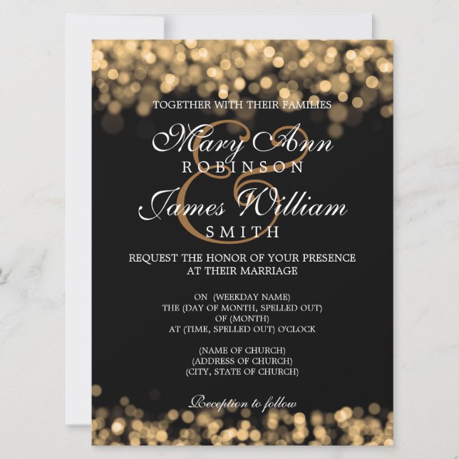 Elegante Wedding Gold Lights Einladung (Vorderseite)