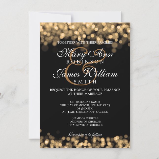 Elegante Wedding Gold Lights Einladung (Vorderseite)