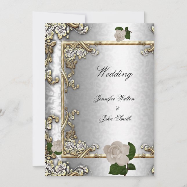 Elegante Wedding Gold Rose Silber Weiß 2 Einladung (Vorderseite)