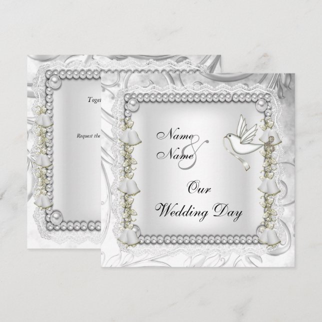 Elegante Wedding Gold White Dove Einladung (Vorne/Hinten)