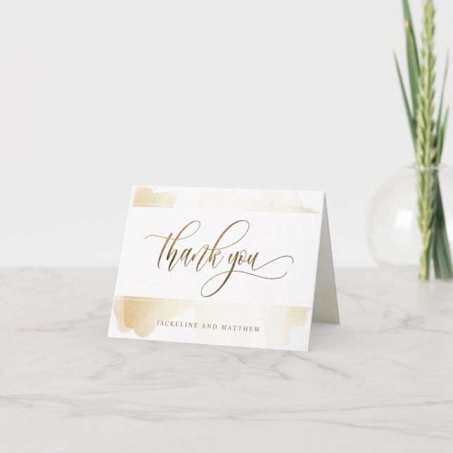 Elegante Wedding Golden Yellow Brush Strokes Dankeskarte (Vorderseite)