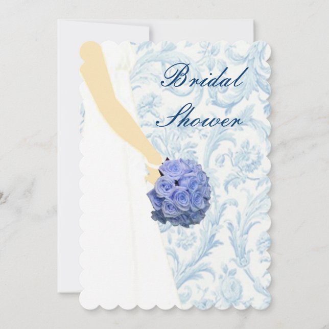 Elegante Wedding Gown Blue Bridal Dusche Einladung (Vorderseite)