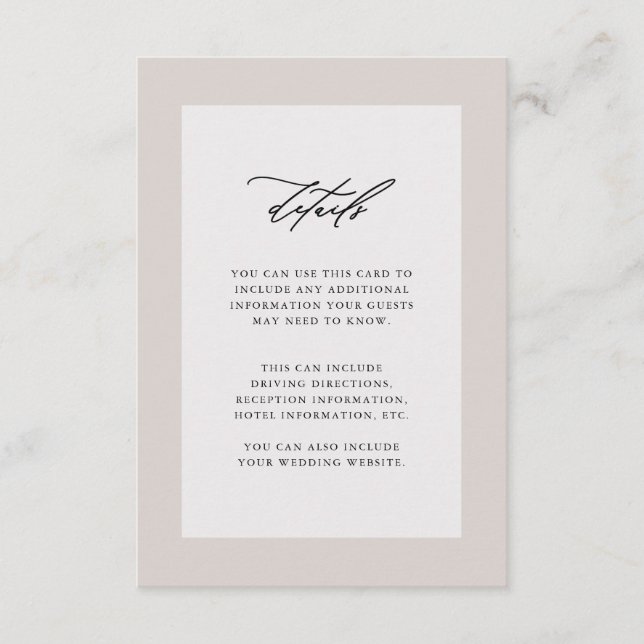 Elegante Wedding Guest Details Schwarz Begleitkarte (Vorderseite)